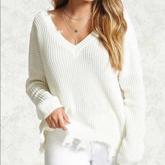 🌟F21 Oversized Ribbed Distressed-Trim Sweater🌟 - Picture 2 of 7